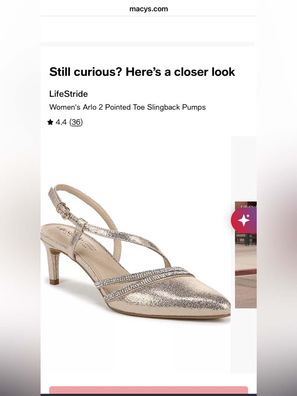 LifeStride Women's Arlo 2 Pointed Toe Slingback Pumps Platino Gold Size 11